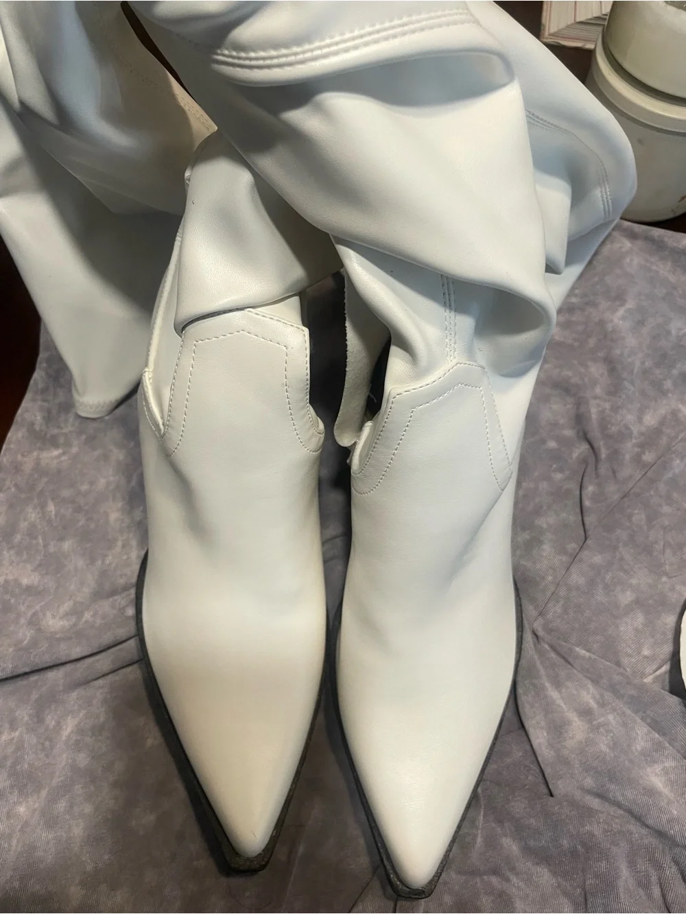 Forever 21 White Pointed-Toe Over-The-Knee Boots
